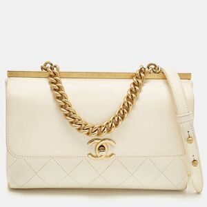 Chanel Coco Luxe Small Off White Quilted Leather Flap Bag